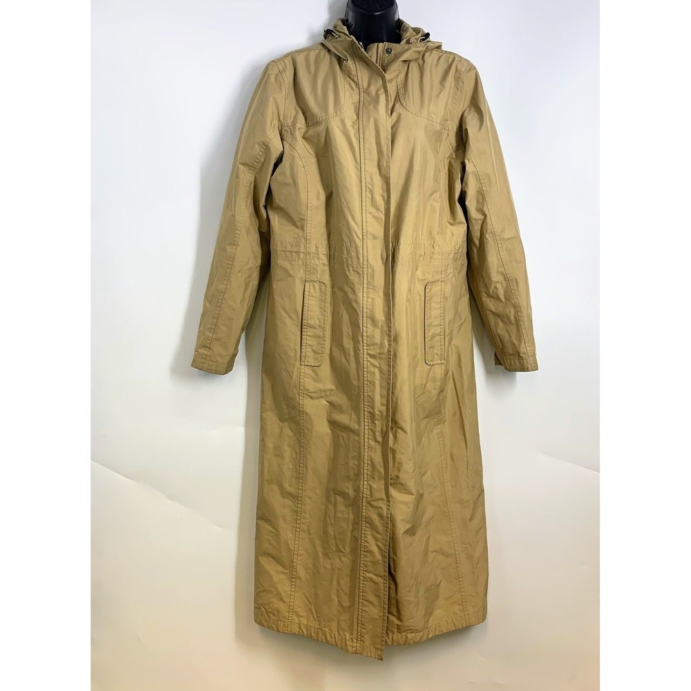 L.L. Bean Womens Tan Full Zip Snap Length Hooded Trench Coat Size